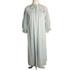Vintage 50s Peignoir Robe Dressing Gown Lingerie M Blue Nylon Chiffon Lined